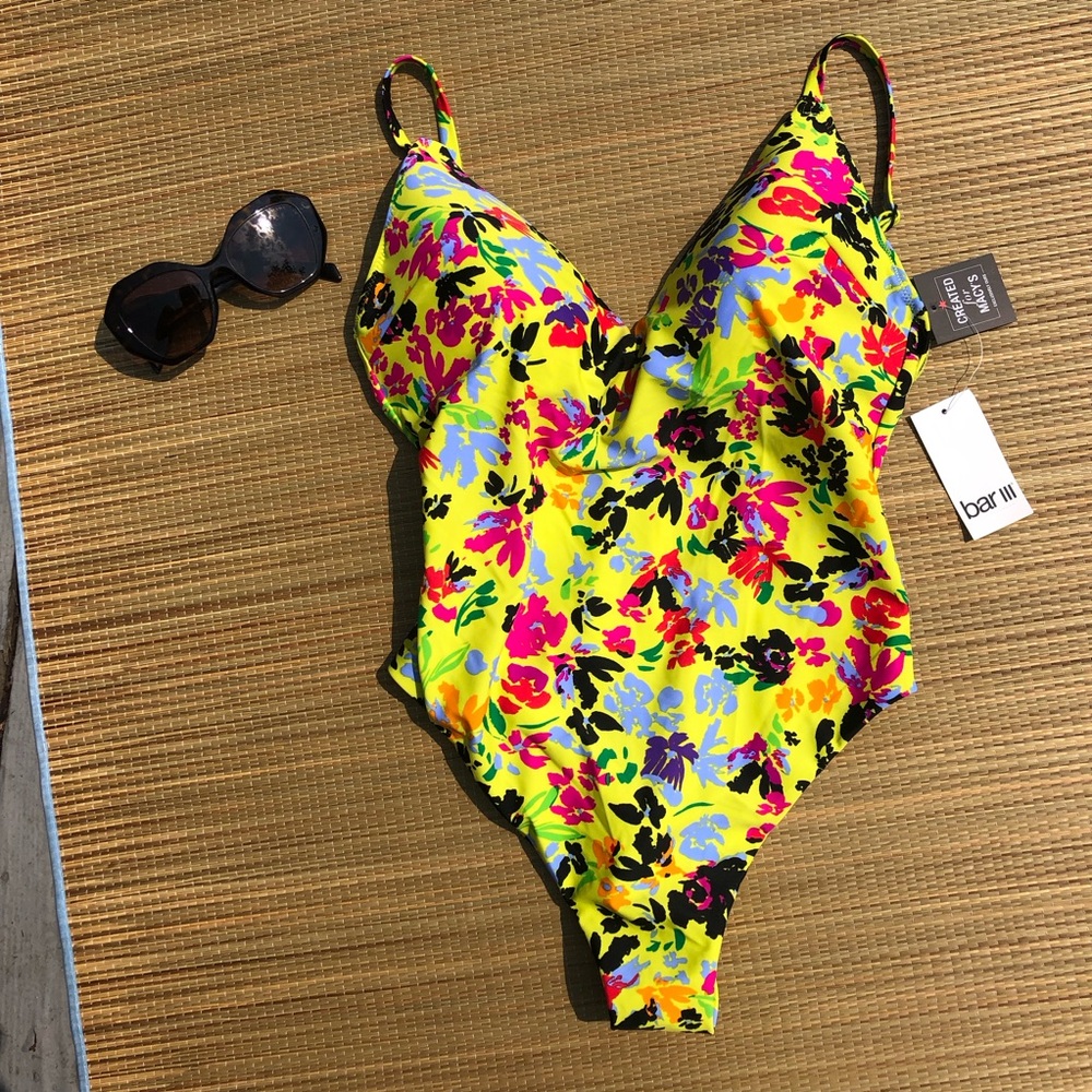 Bar III  One Piece Swimsuit - Yellow, Pink, and Blue Floral